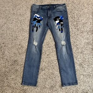Roku Studio Men's Tear‎ Drip Denim Jeans 100% Cotton 5-pocket Size 36